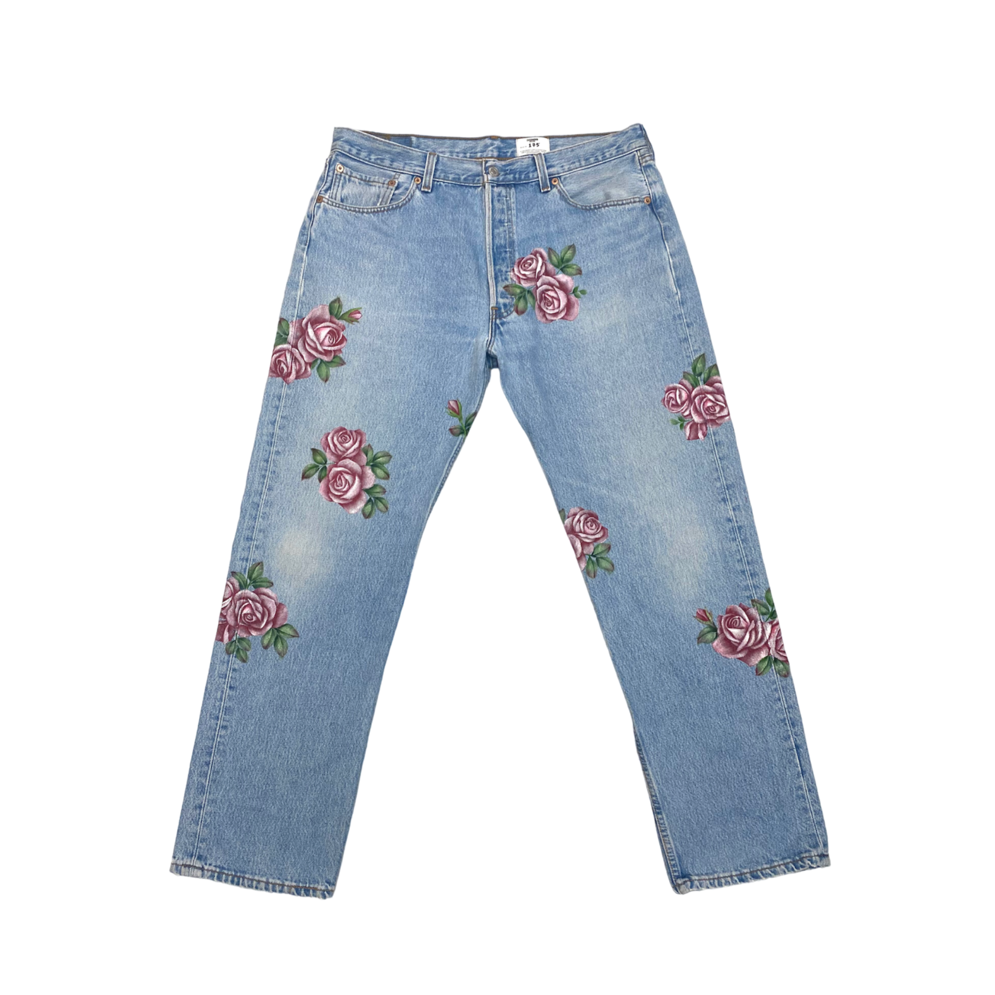 Hand-painted Red Roses Vintage Denim No.175 (size38)