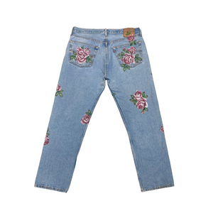 Hand-painted Red Roses Vintage Denim No.175 (size38)