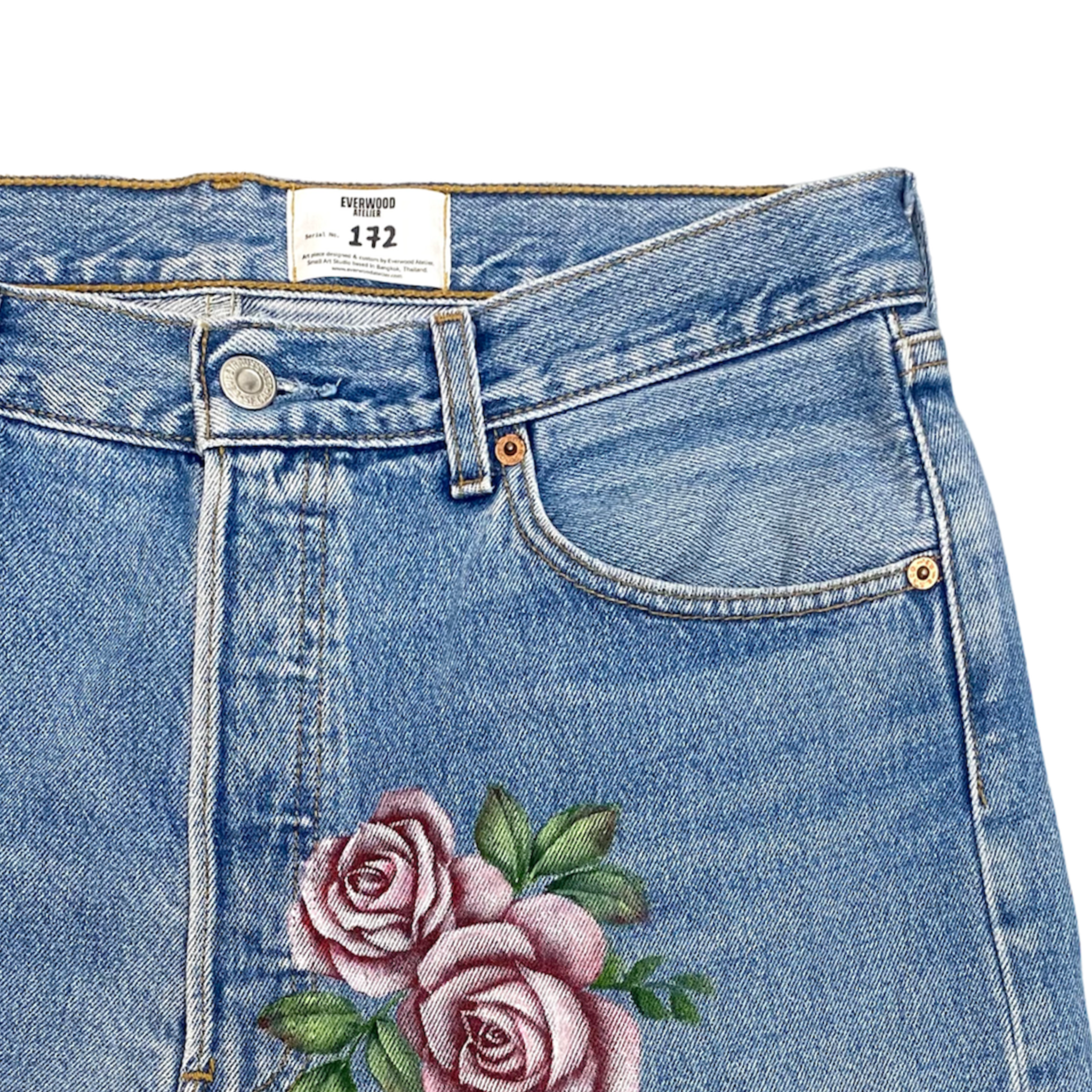 Hand-painted Red Roses Vintage Denim No.172 (size35)