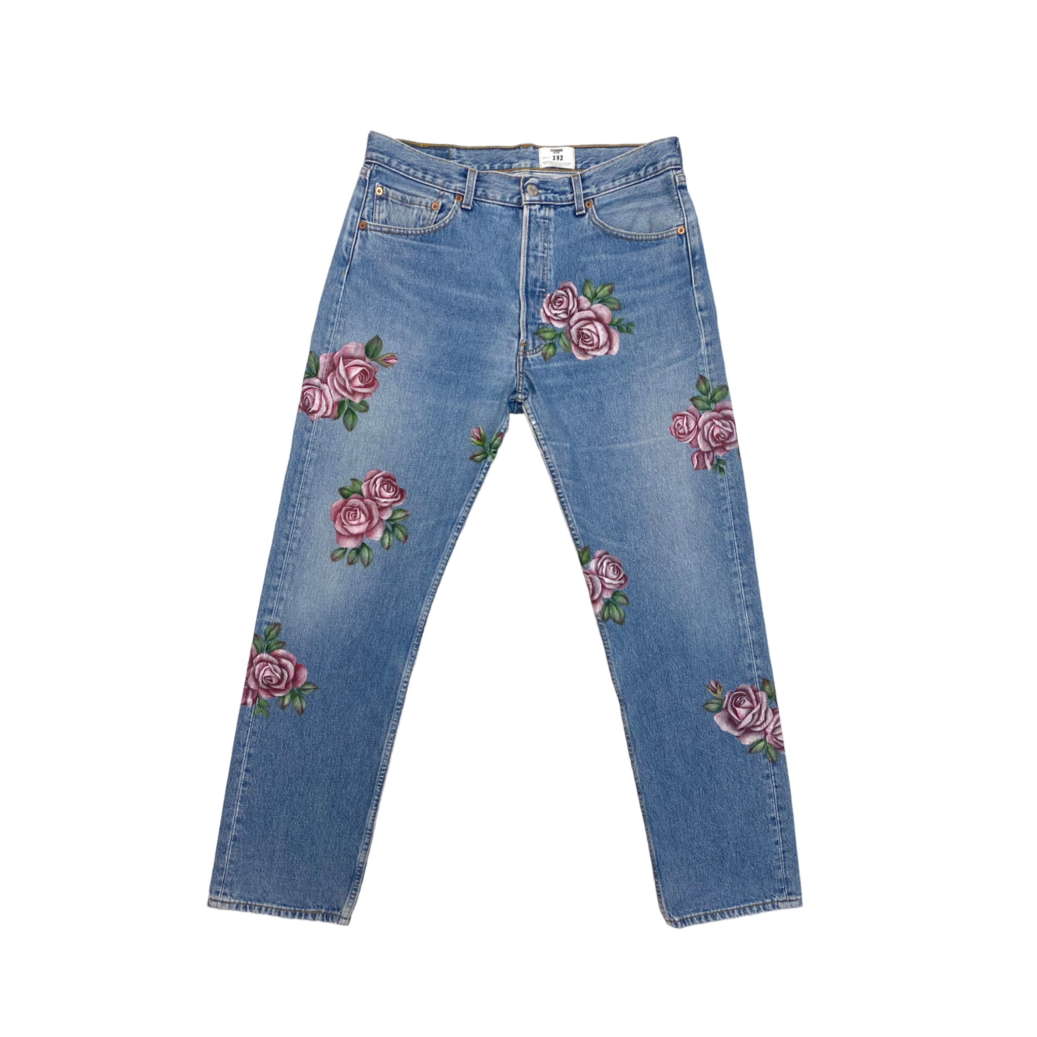 Hand-painted Red Roses Vintage Denim No.172 (size35)