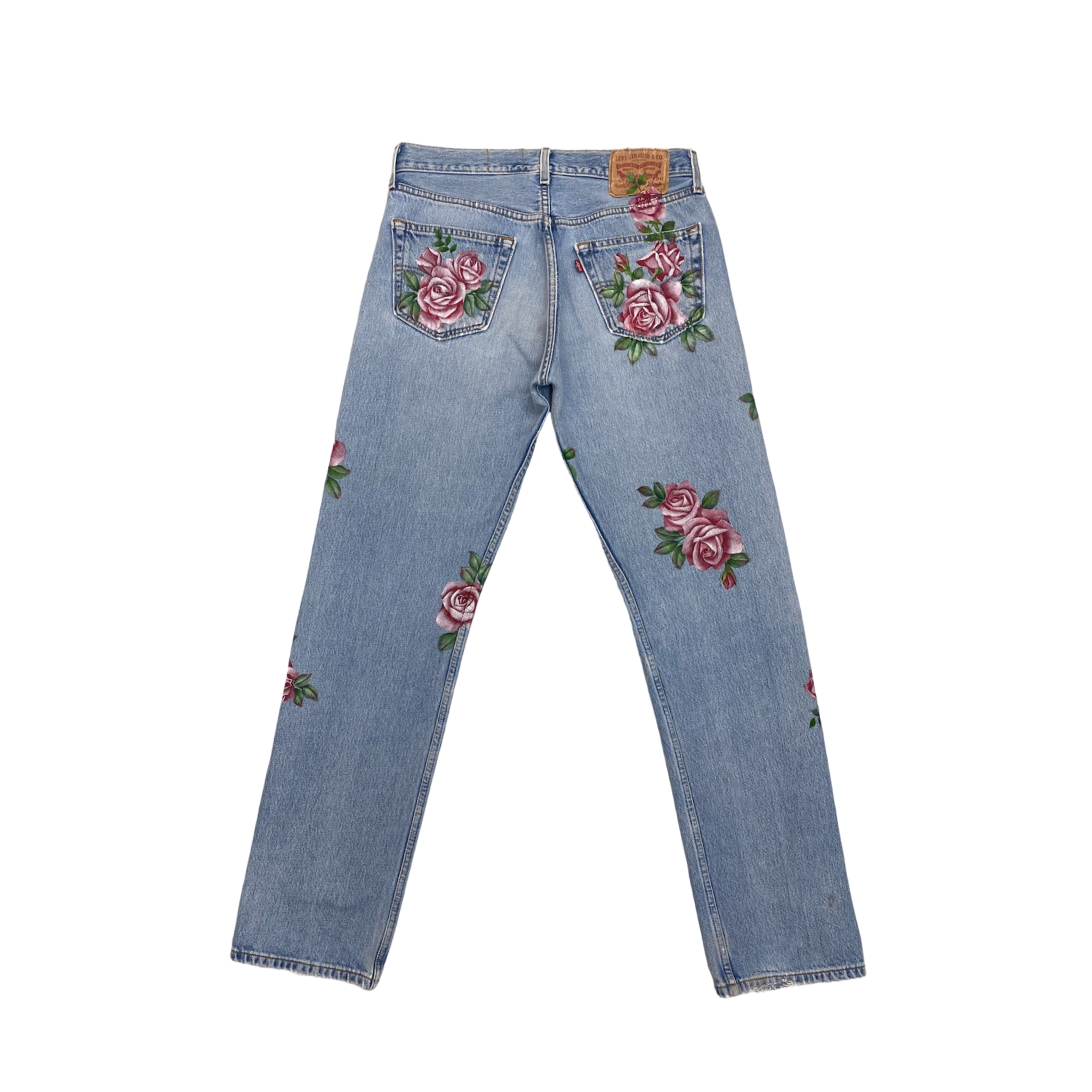 Hand-painted Red Roses Vintage Denim No.170 (size33)