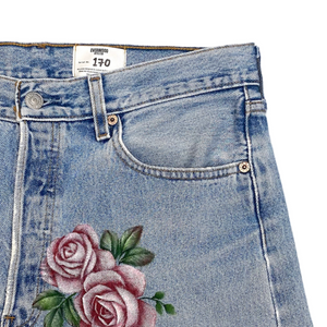 Hand-painted Red Roses Vintage Denim No.170 (size33)