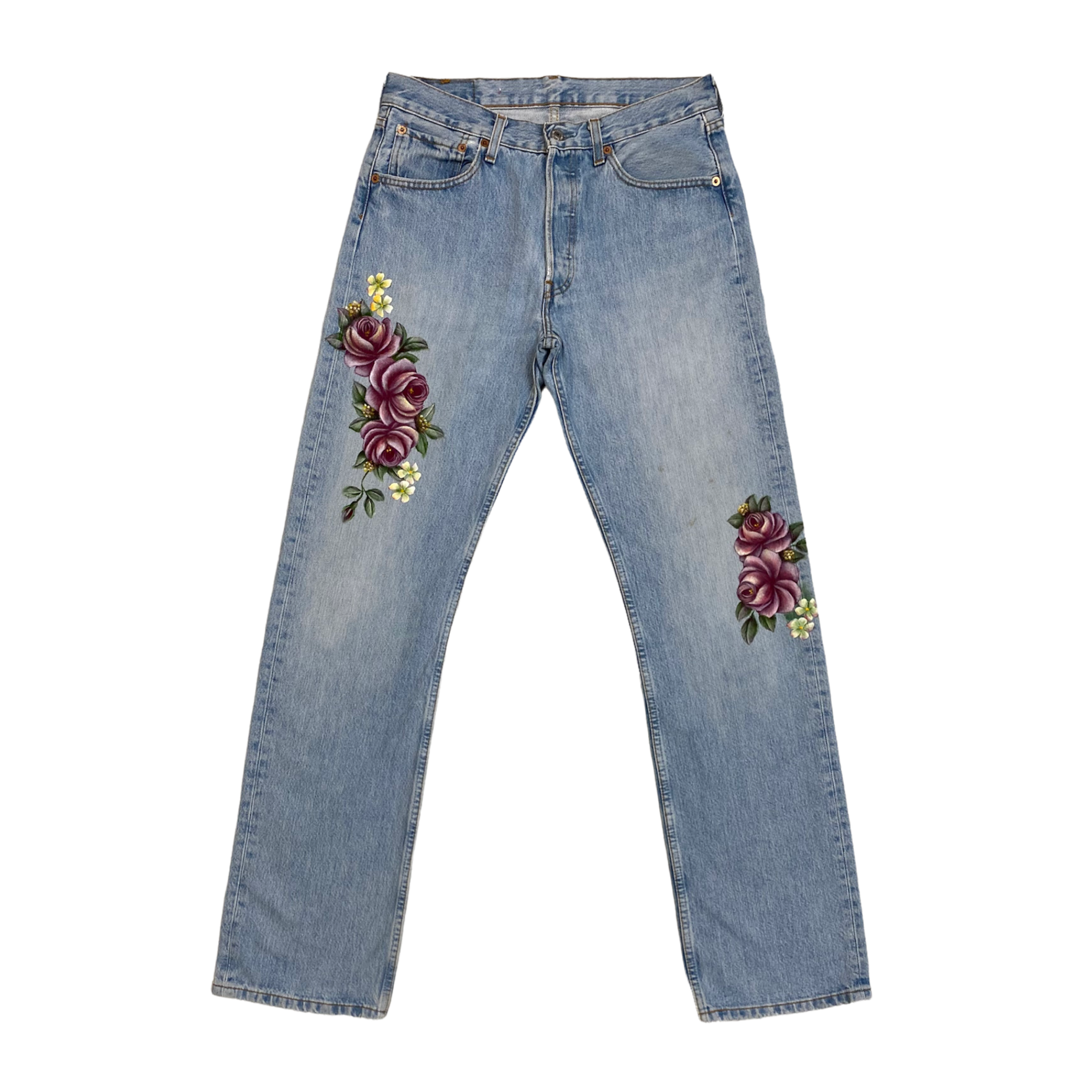 Hand-painted English Roses Vintage Denim No.115 (size32)