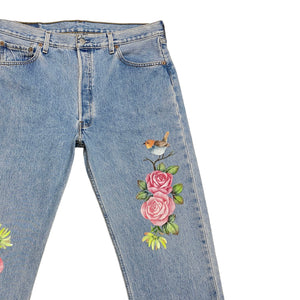 Hand-painted Robin & Roses Vintage Denim No.130 (size37)