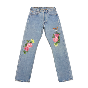 Hand-painted Robin & Roses Vintage Denim No.133 (size28)